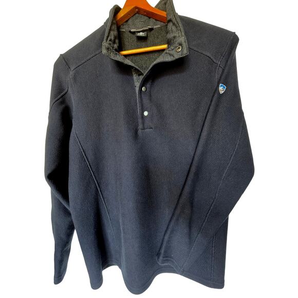 Men's KUHL Outdoor DarkBlue 1/4Button LongSleeve Pullover MockNeck Sweatshirt XL - Picture 1 of 7